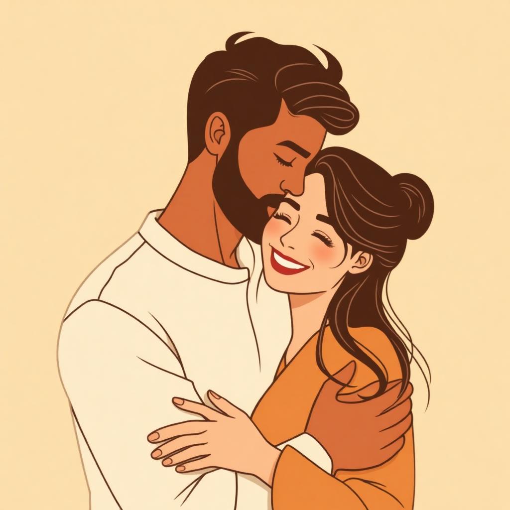 Modern flat vector illustration of a couple in warm earth tones